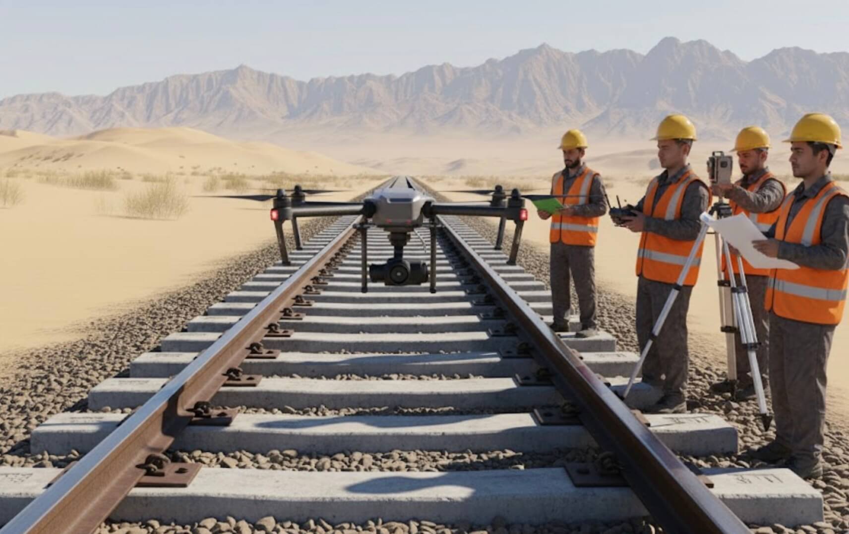 Aerial drone survey over a railway corridor